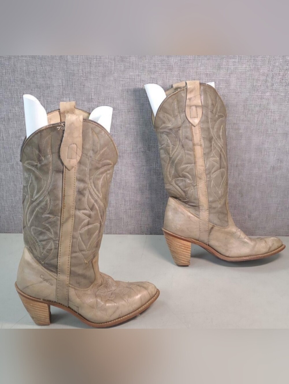 Capezio Women's Taupe Leather Cowboy Stacked Heel Boots 7.5